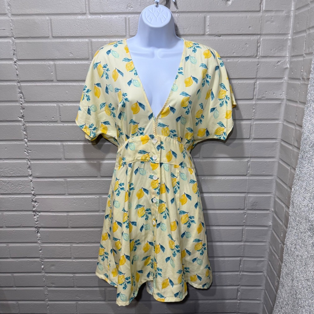 Marine Layer Camila Lemon Mini Dress Butter Yellow Button XL Hemmed Babydoll - Picture 3 of 16